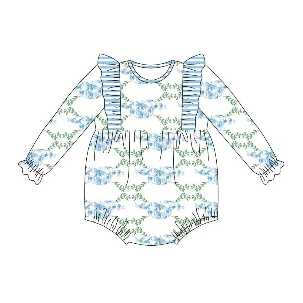 preorder LR1430 blue pumpkin long sleeve girls romper