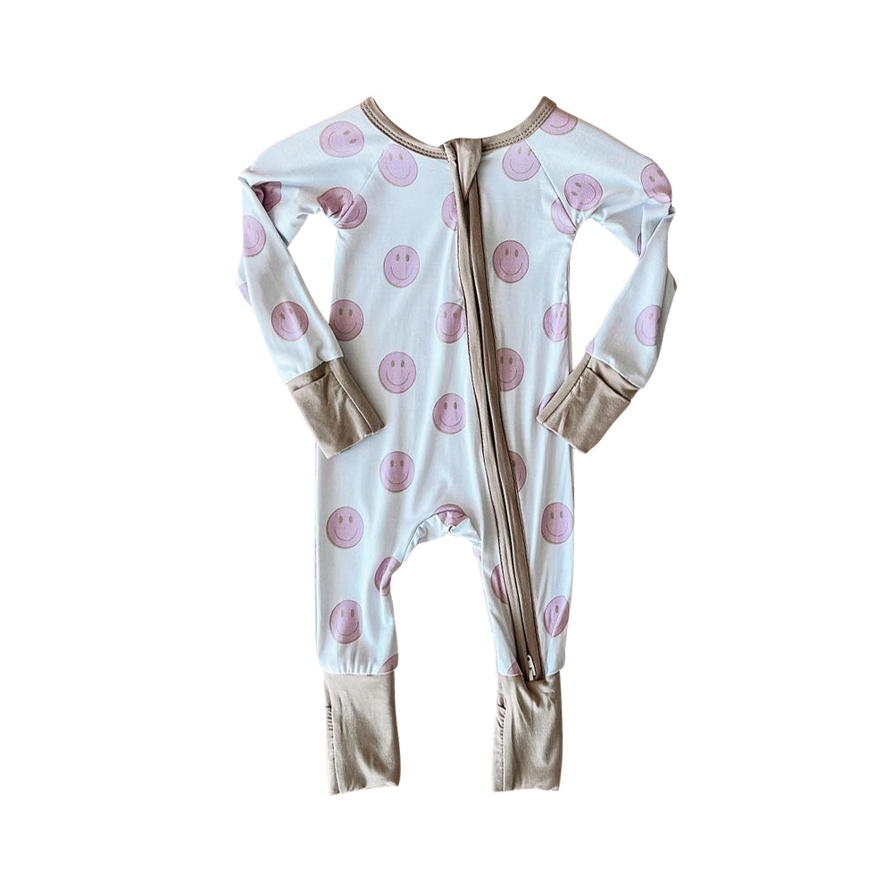 preorder LR1433 pink smile long sleeve zipper girls romper