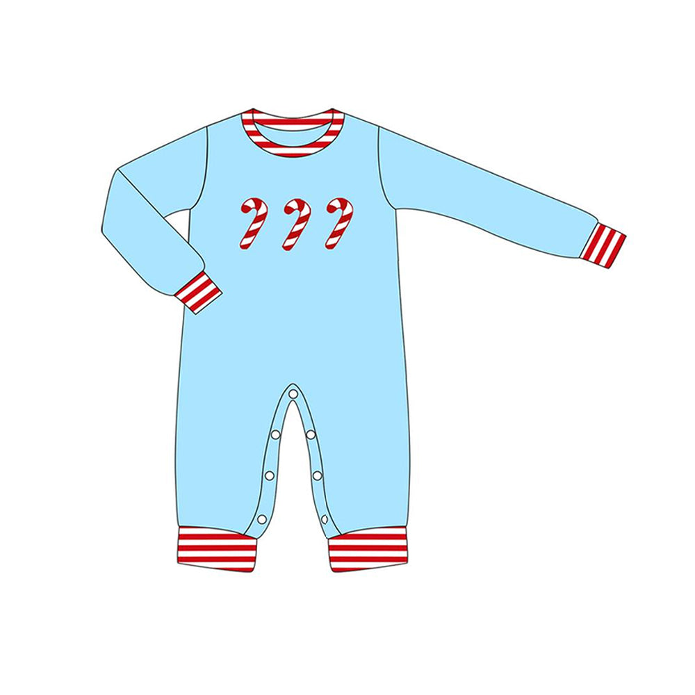 preorder LR1440 Christmas cane candy blue long sleeve boys romper