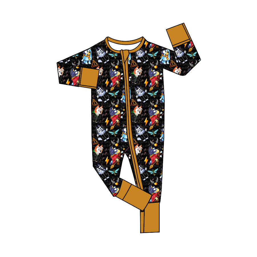 preorder LR1467 Halloween blue dog long sleeve zipper boys romper