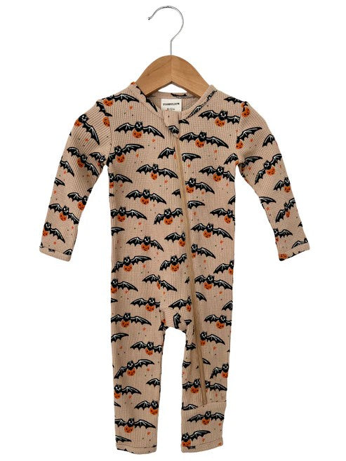 preorder LR1468 Halloween pumpkin bat brown long sleeve zipper boys romper