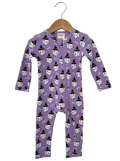 preorder LR1470 Halloween skull hat purple long sleeve zipper boys romper