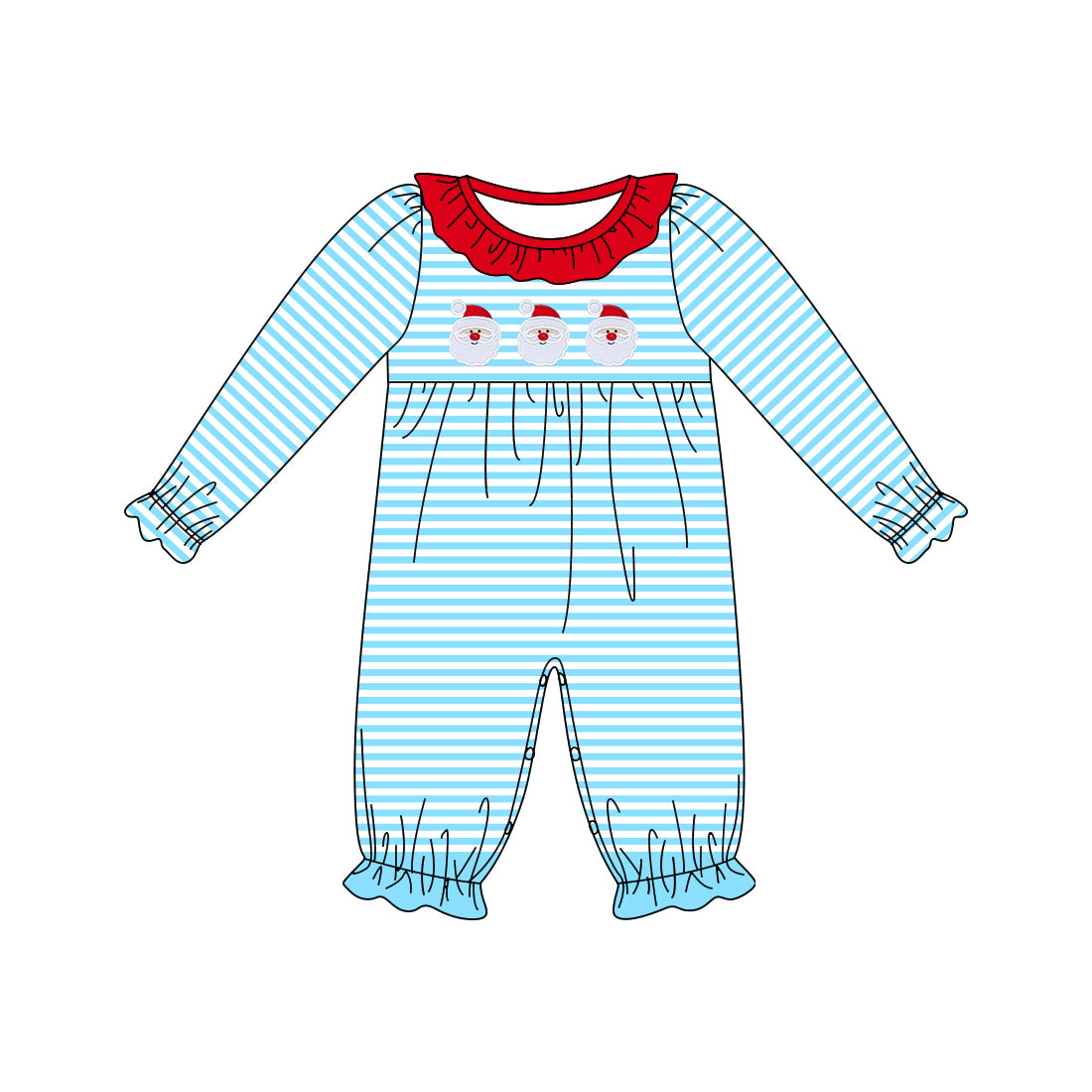 preorder LR1474 Christmas Santa blue striped long sleeve girls romper
