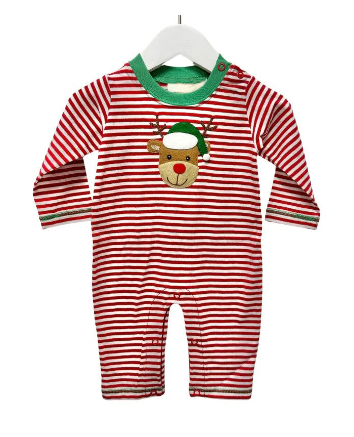 preorder LR1488 Christmas deer red striped long sleeve boys romper