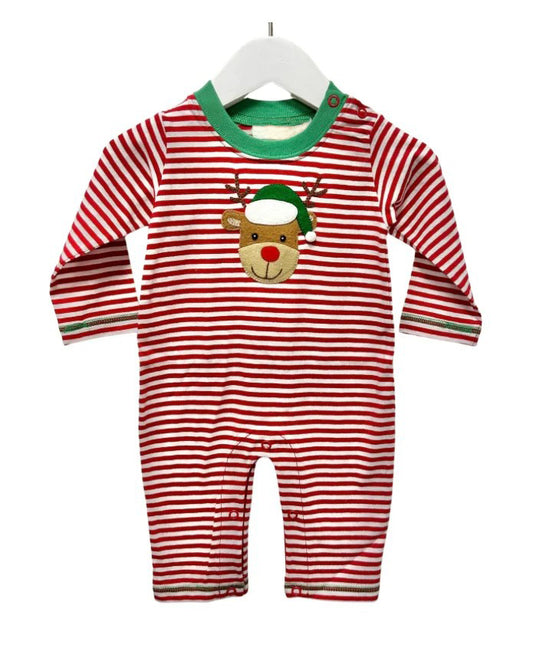 preorder LR1488 Christmas deer red striped long sleeve boys romper