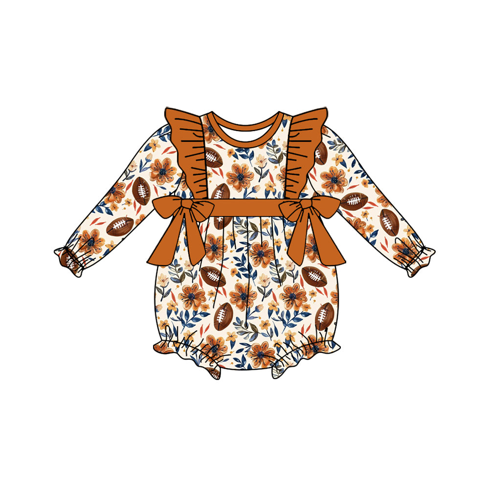 preorder LR1490 football flowers long sleeve girls romper