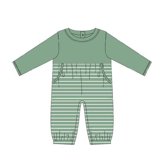 preorder LR1493 green striped long sleeve boys romper