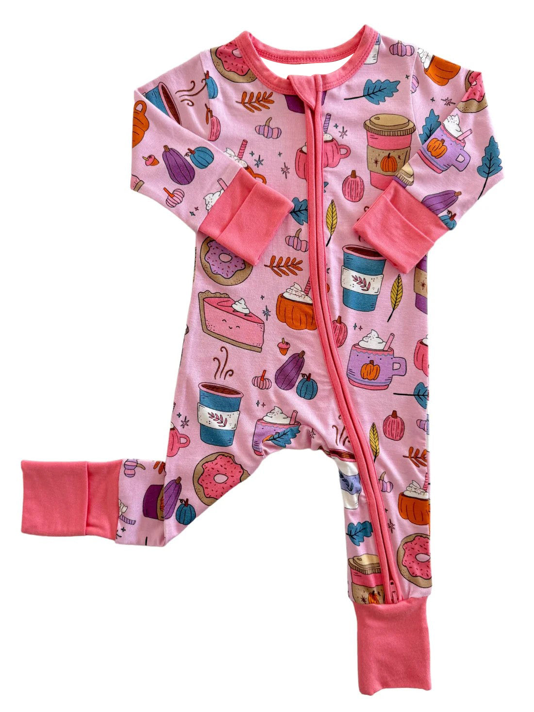 preorder LR1499 Autumn pumpkin cake pink long sleeve girls zipper romper