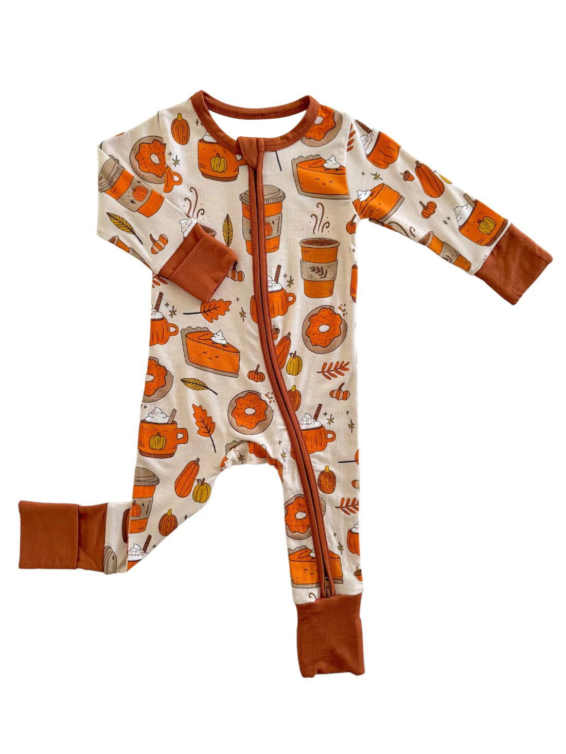 preorder LR1500 Autumn pumpkin cake brown long sleeve girls zipper romper