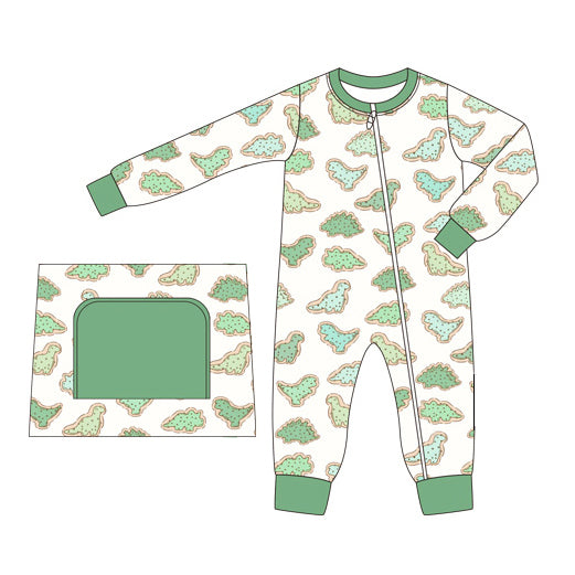 preorder LR1523 cute green dinosaur long sleeve zipper boys romper