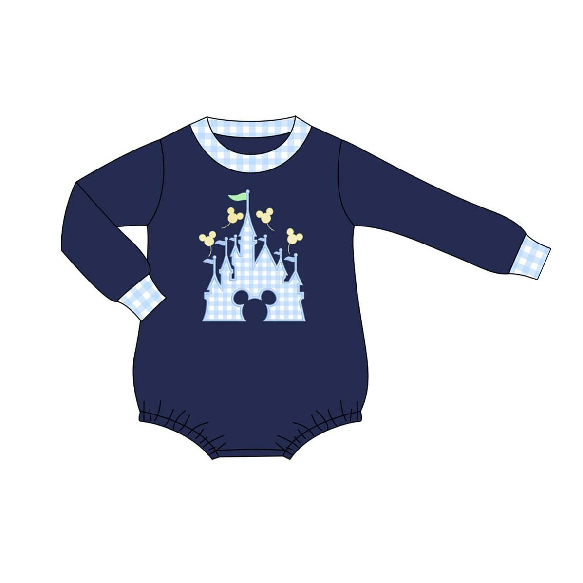 preorder LR1525 cartoon M castle navy blue long sleeve boys romper