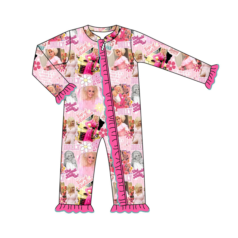preorder LR1526 singer star pink long sleeve zipper girls romper