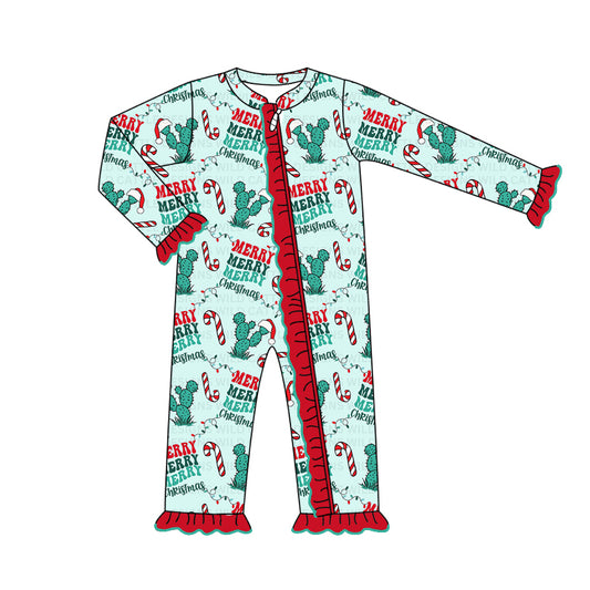 preorder LR1533 Merry Christmas Western cactus long sleeve girls romper