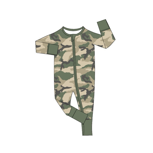 preorder LR1547 green camo long sleeve zipper boys romper