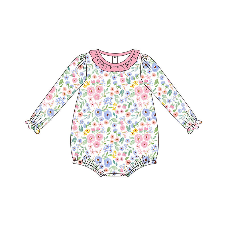 preorder LR1562 colorful flowers long sleeve girls romper