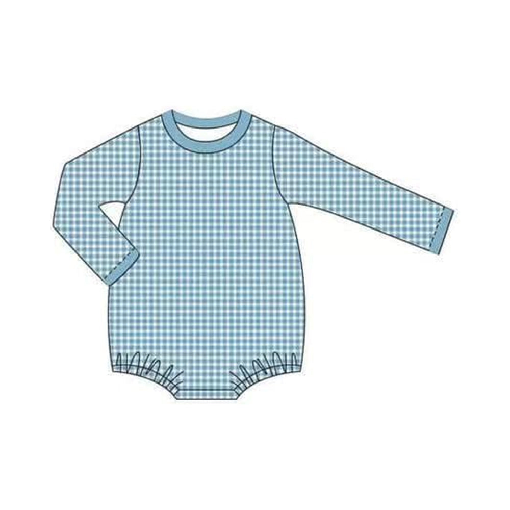 preorder LR1563 blue checkered long sleeve boys romper