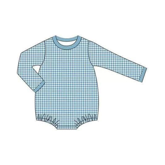 preorder LR1563 blue checkered long sleeve boys romper