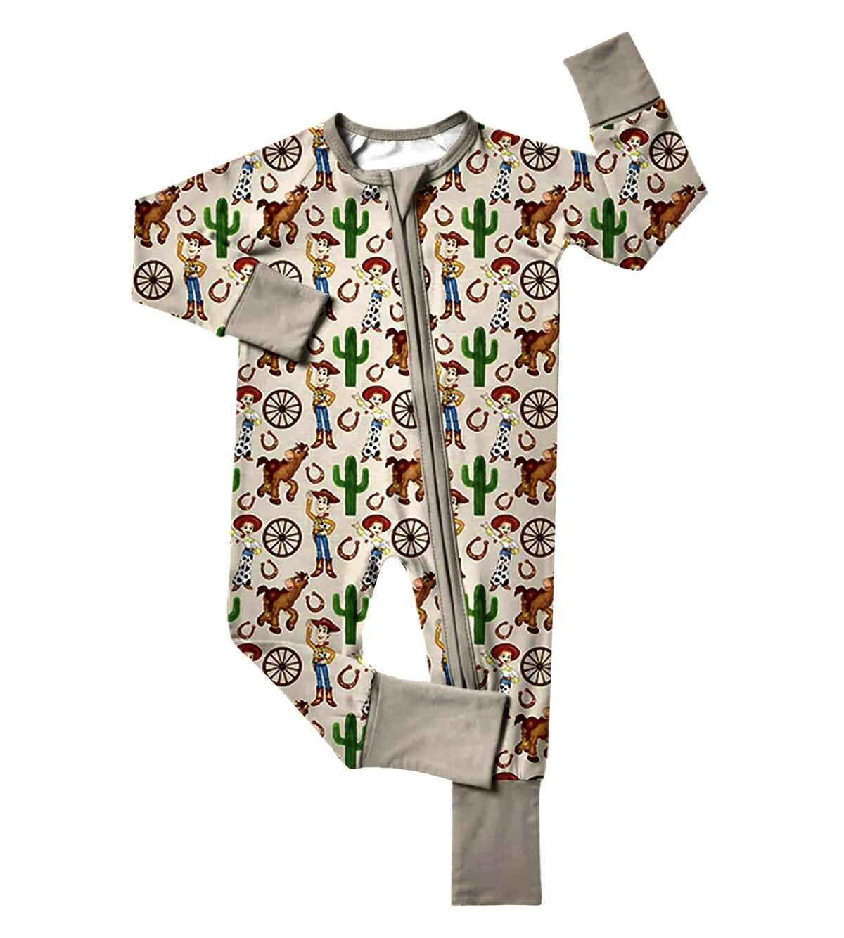 preorder LR1567 Western cacrtus cartoon toy long sleeve zipper boys romper