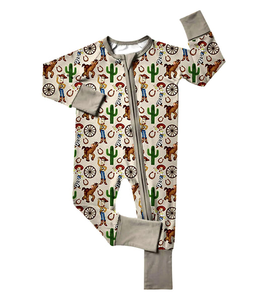preorder LR1567 Western cacrtus cartoon toy long sleeve zipper boys romper