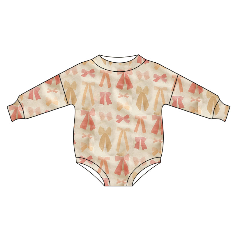 preorder LR1569 pink bows long sleeve girls romper