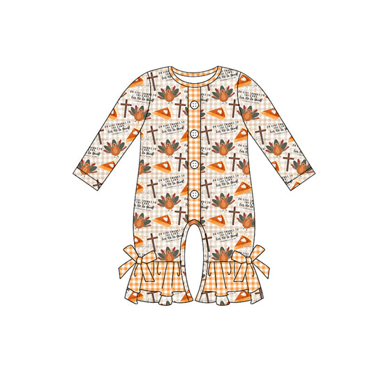 preorder LR1570 Thanksgiving turkey pie long sleeve zipper girls romper