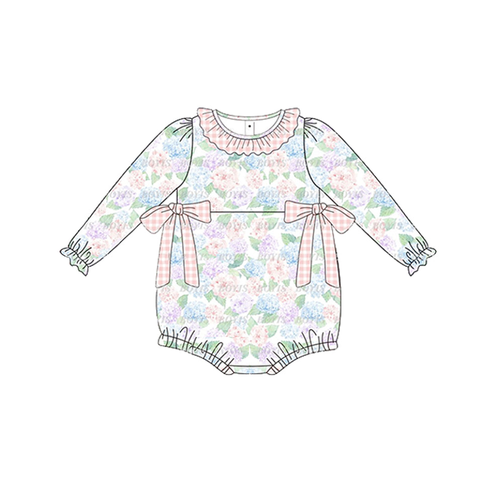 preorder LR1592 colorful flowers pink long sleeve girls romper