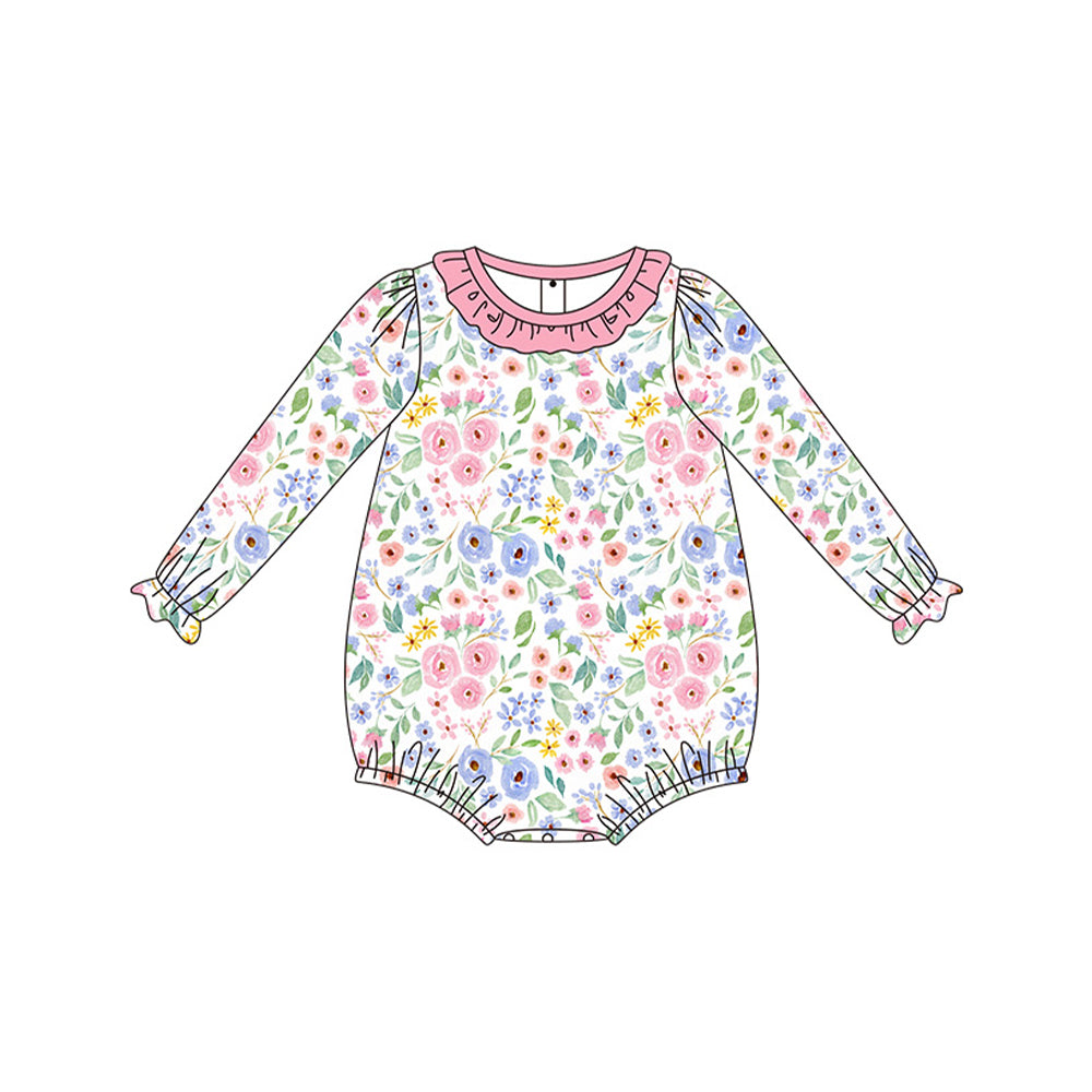 preorder LR1600 colorful flowers long sleeve girls romper cute floral romper