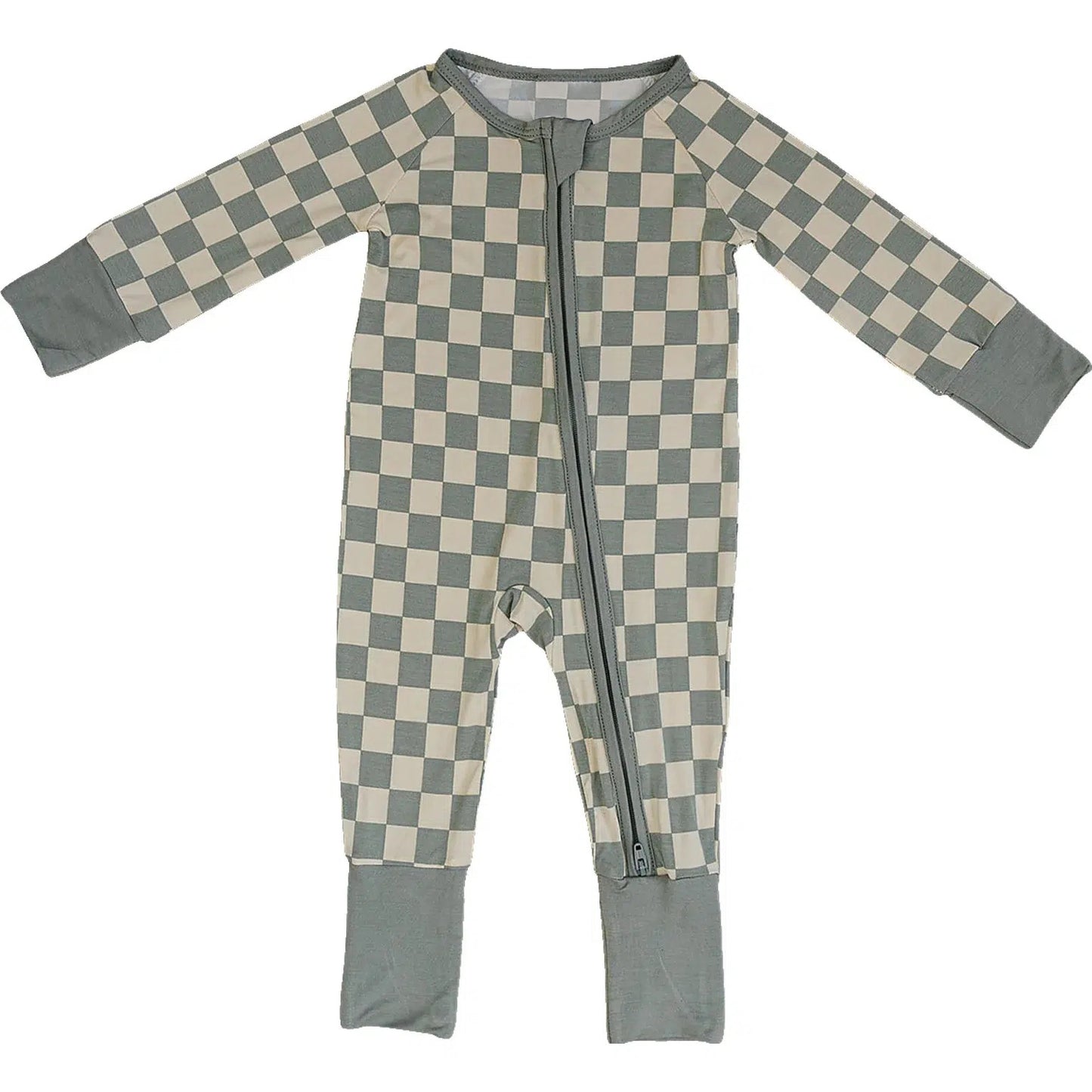 preorder LR1602 green checkered long sleeve zipper boys romper