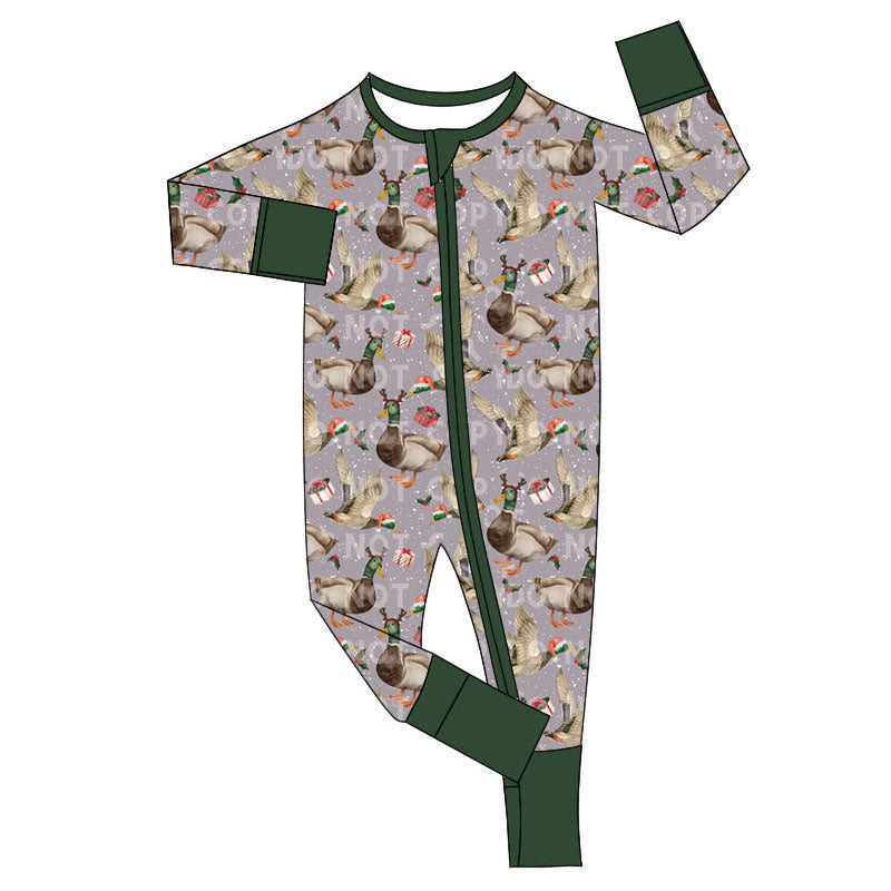 preorder LR1605 Christmas hunting mallard long sleeve zipper boys romper