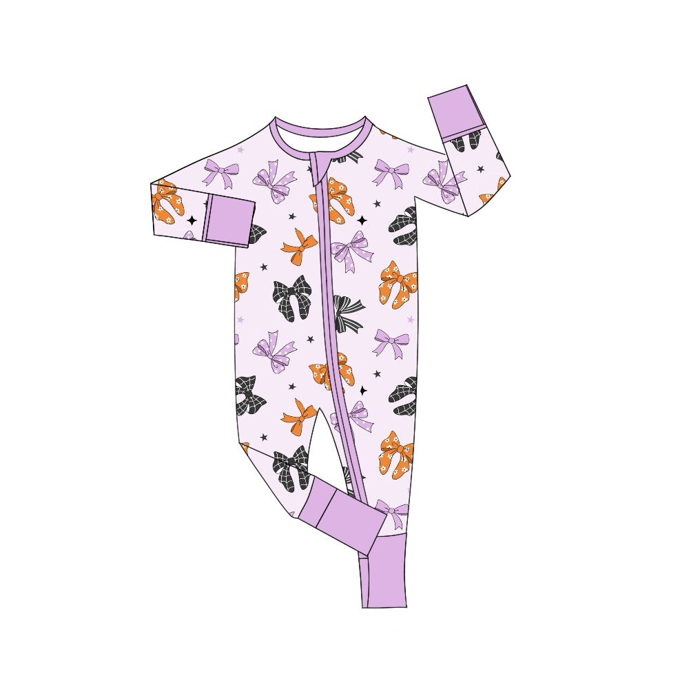 preorder LR1615 colorful bows purple long sleeve zipper girls romper