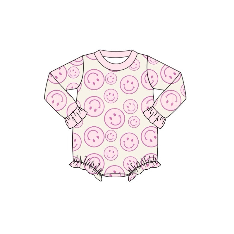 preorder LR1620 pink smile long sleeve girls romper