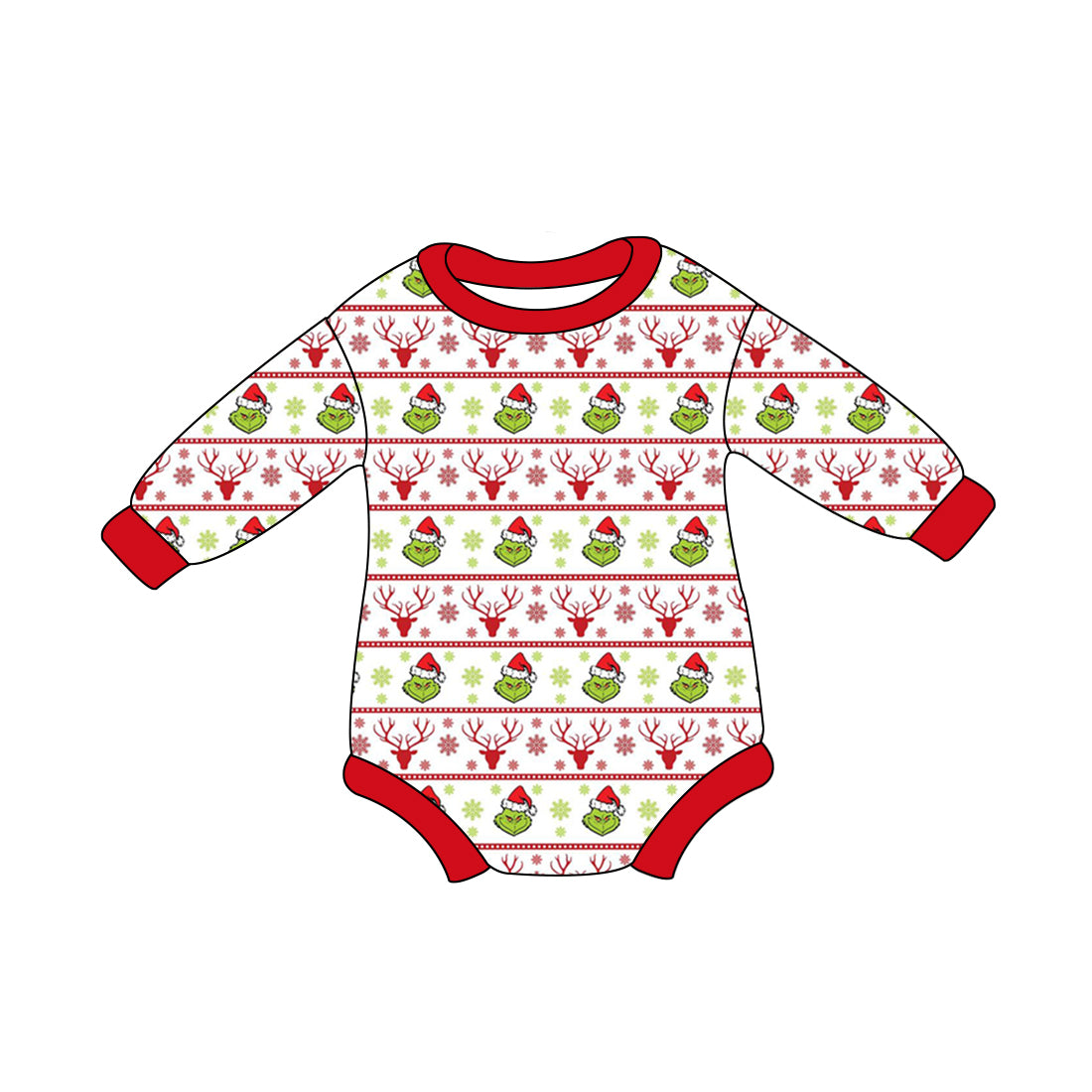 preorder LR1642 Christmas green face deer red long sleeve boys romper