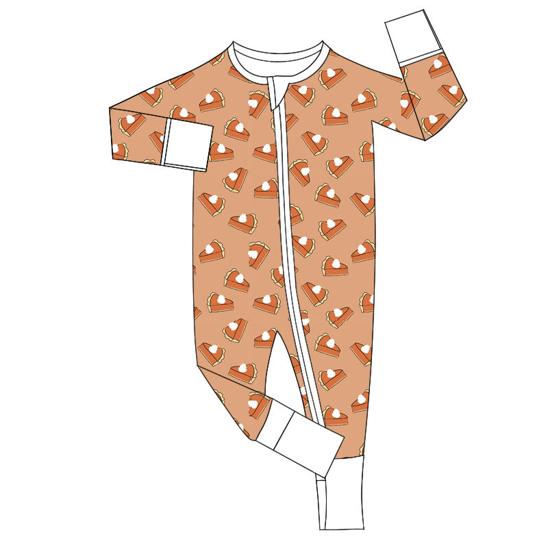 preorder LR1643 Thanksgiving pie orange long sleeve zipper boys romper