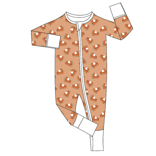 preorder LR1643 Thanksgiving pie orange long sleeve zipper boys romper