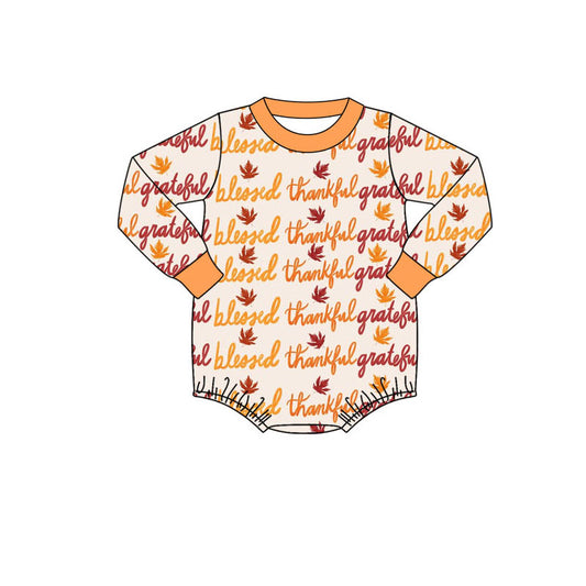 preorder LR1653 Thanksgiving leaf orange long sleeve boys romper