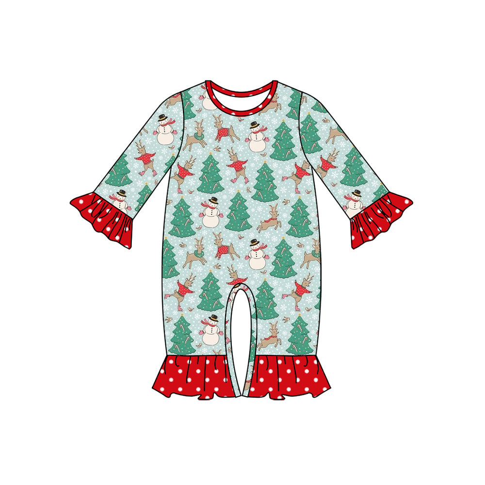 preorder LR1658 Christmas tree snowman deer long sleeve girls romper