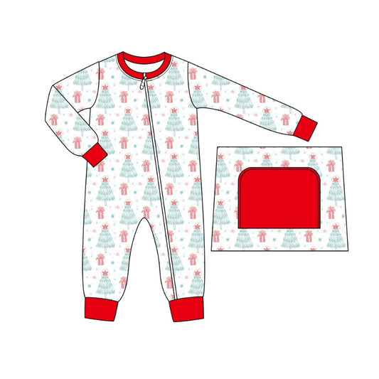 preorder LR1676 Christmas tree gift long sleeve zipper boys romper