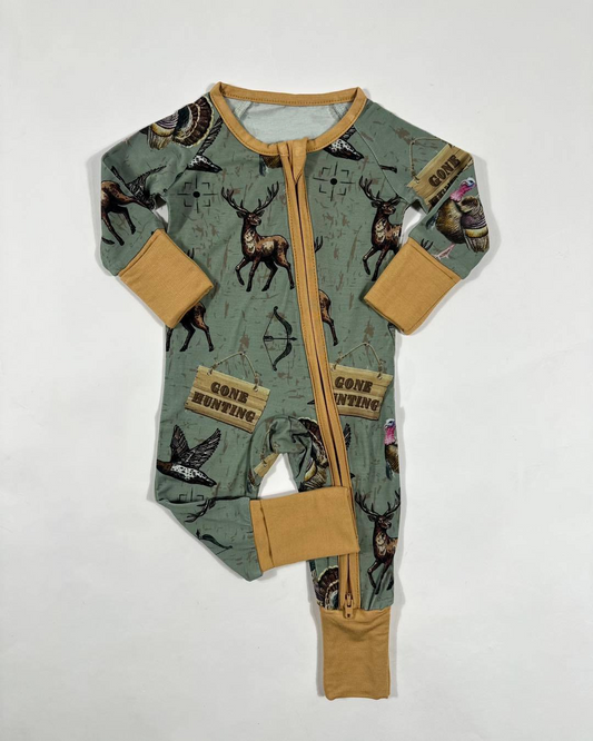 preorder LR1680 hunting turkey mallard long sleeve zipper boys romper