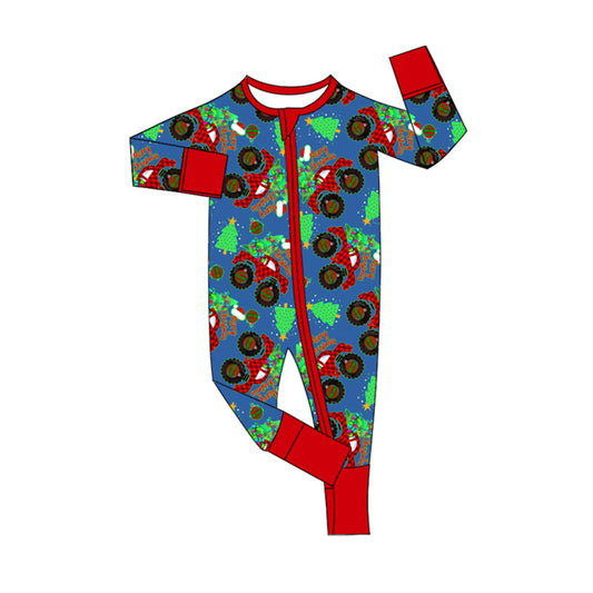 preorder LR1698 Christmas tree truck car long sleeve boys romper