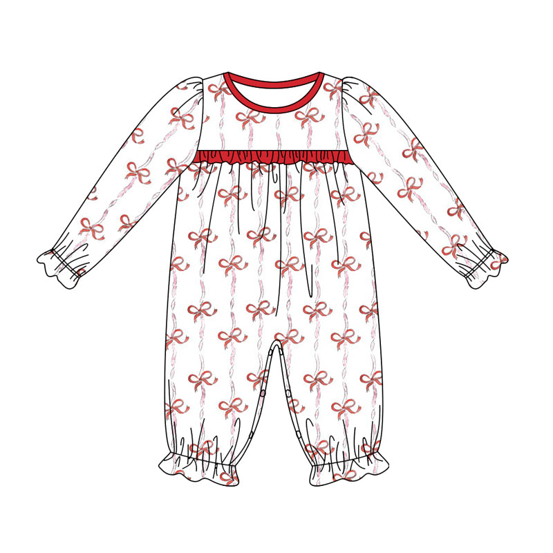 preorder LR1699 red bows long sleeve girls romper