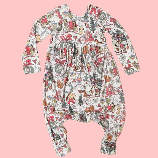 preorder LR1700 Christmas cartoon girl tree green face long sleeve girls romper