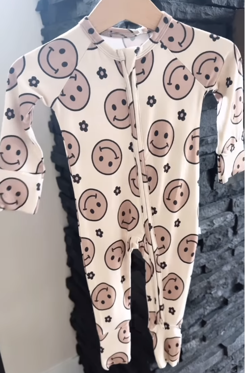 preorder LR1714 smile flowers long sleeve boys romper