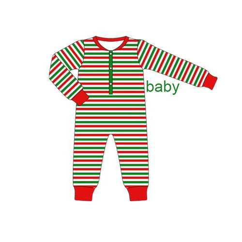 preorder LR1720 Christmas red green striped long sleeve boys romper