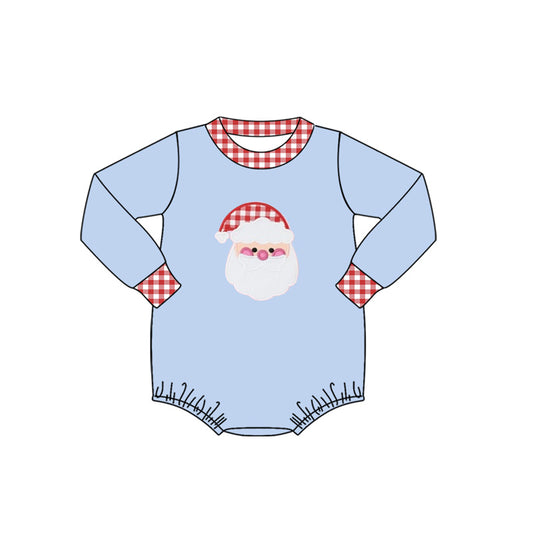 preorder LR1734 Christmas Santa blue long sleeve girls romper