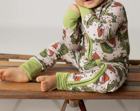 preorderLR1743 Christmas green face green long sleeve zipper boys romper