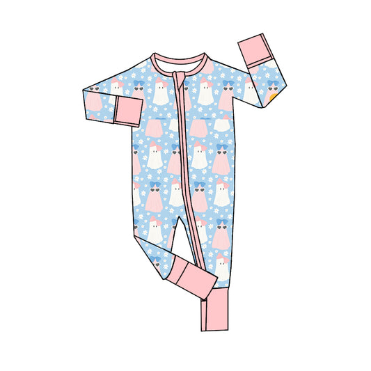 preorder LR1745 Halloween pink spooky blue zipper girls romper