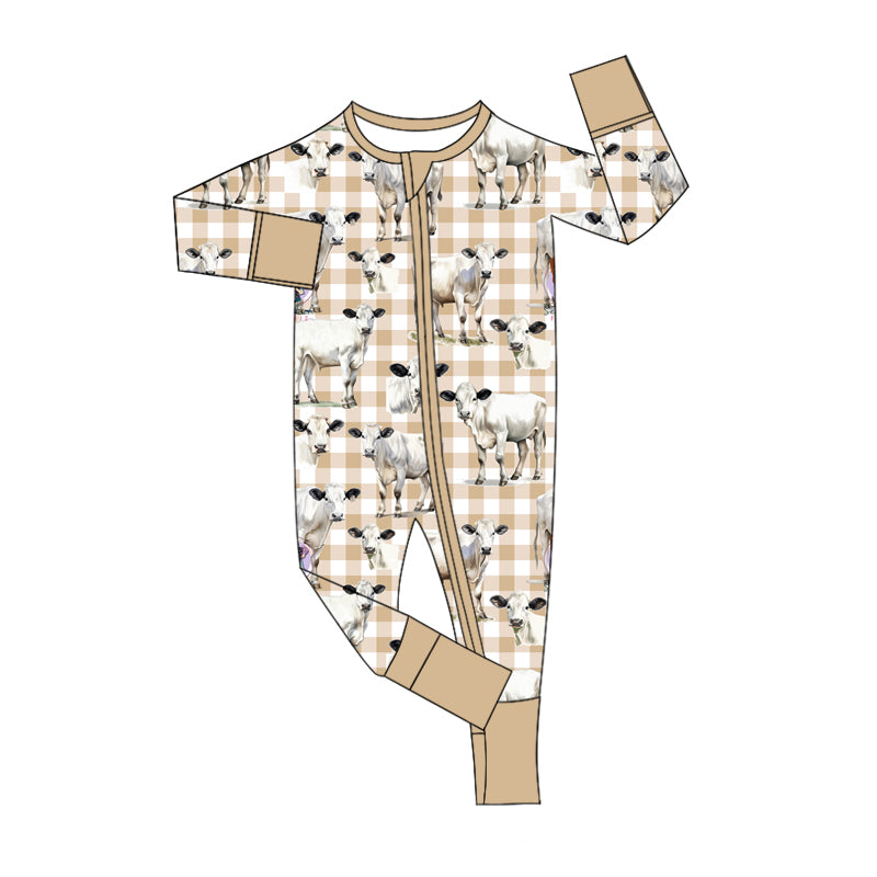 preorder LR1749 Farm sheep khaki checkered long sleeve zipper boys romper