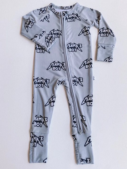 preorder LR1750 mama's boy grey blue long sleeve zipper boys romper