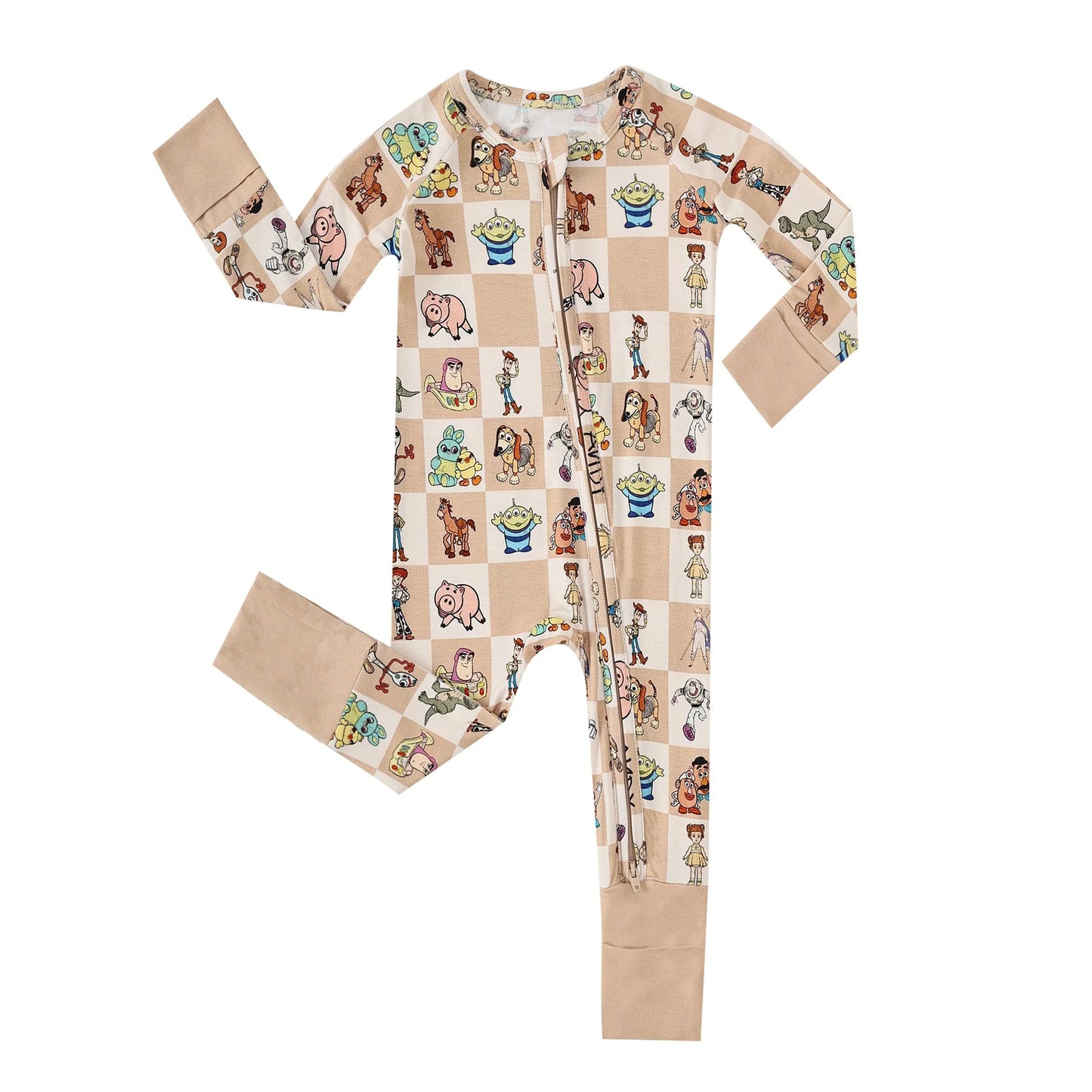 preorder LR1752 cartoon toy animals khaki checkered long sleeve zipper boys romper
