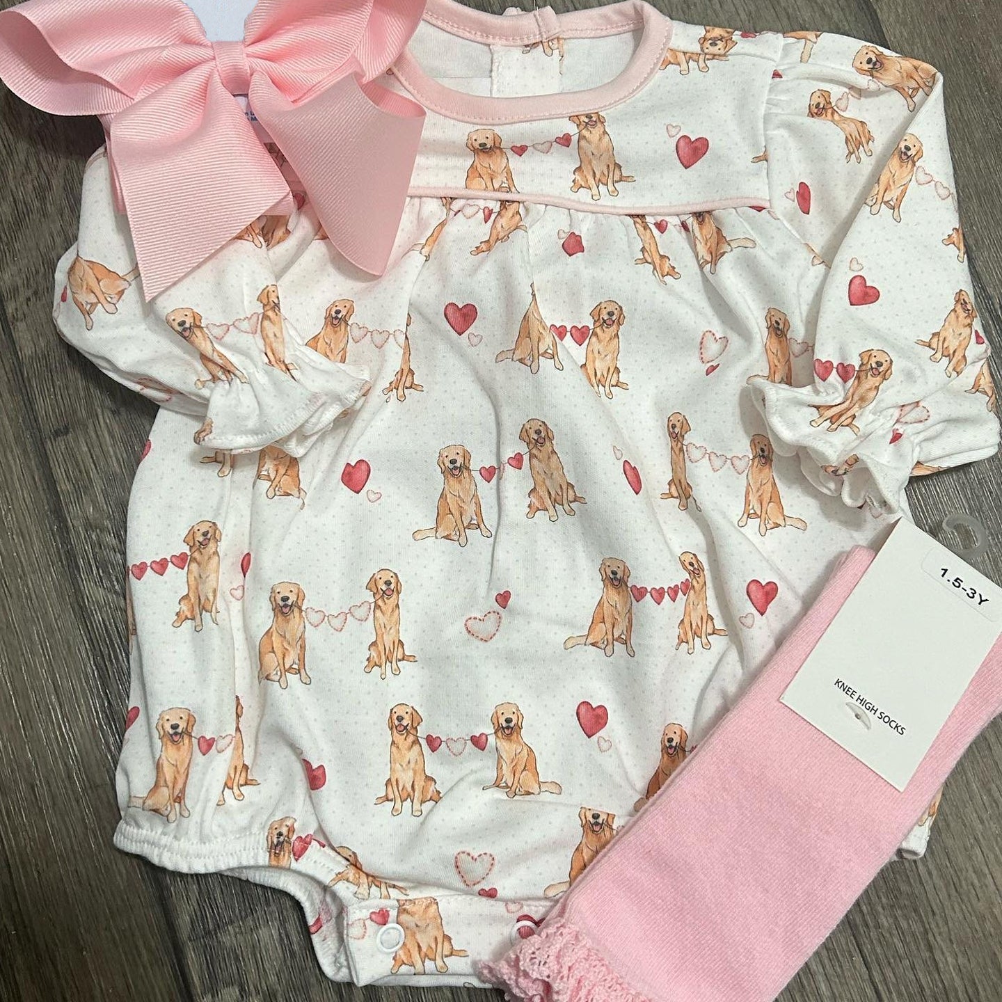 preorder LR1761 heart cute dogs pink long sleeve girls romper